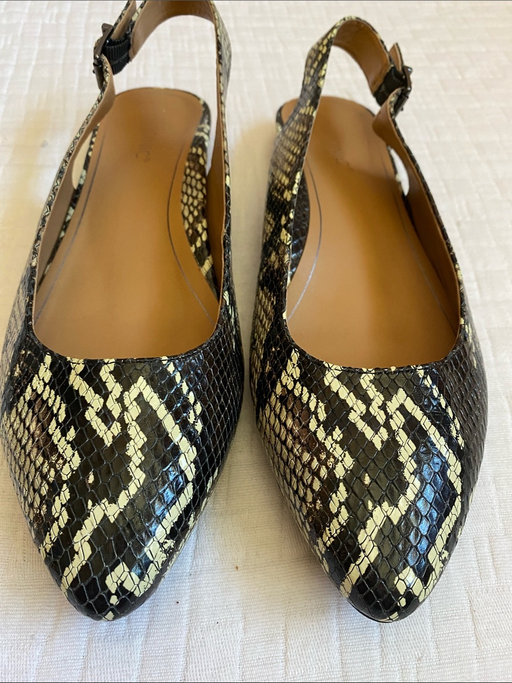 VIONIC Black and Cream Snake-Print Pointed Slingback Flats - Picture 2 of 7